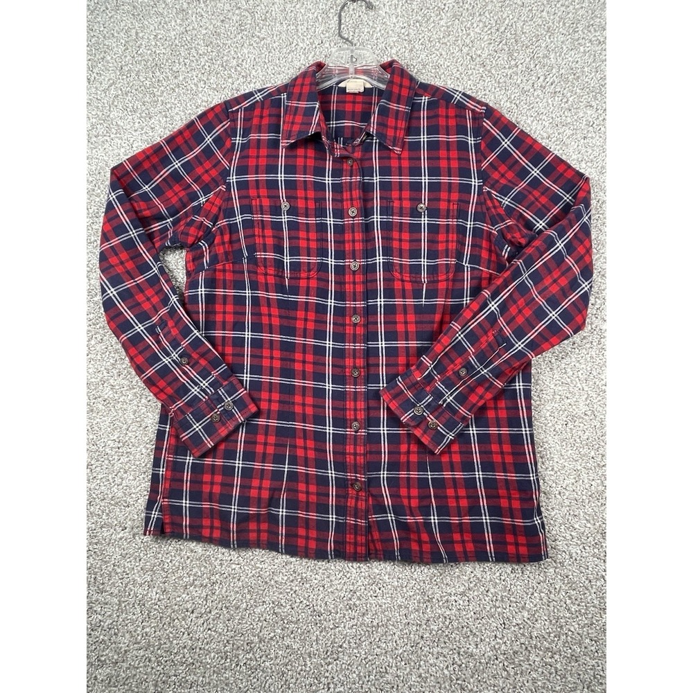 Women's Duluth Trading Co Red Blue Plaid 100% Cotton Flannel Button Up Shirt M